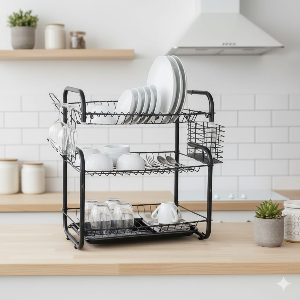 G Shape 3 Tier Plates Rack - Image 1