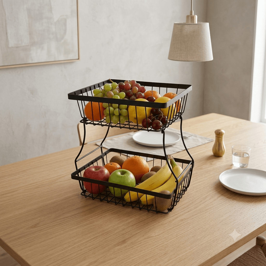 2-Tier Metal Fruit Basket Stand - Image 1